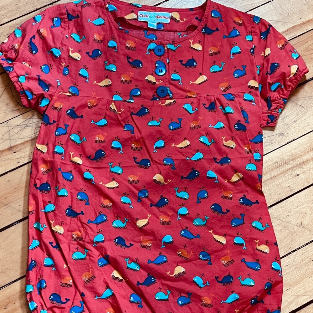 Orange Whale Print Blouse